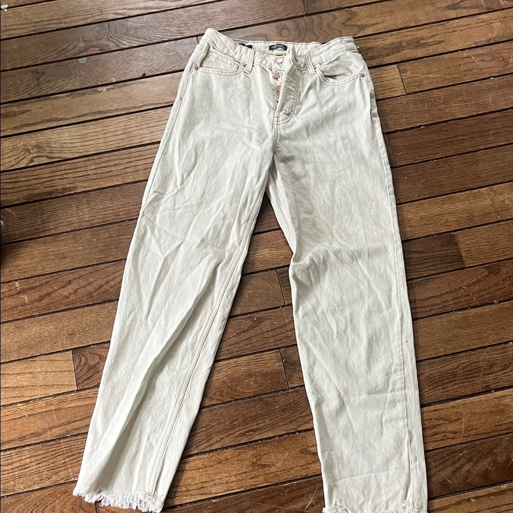 wild fable Cream High-Rise Straight Jeans with Frayed Hem
